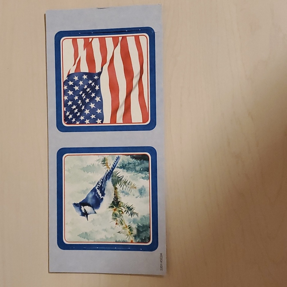 Set of Two Cardboard Coasters featuring a Jaybird and an American Flag
